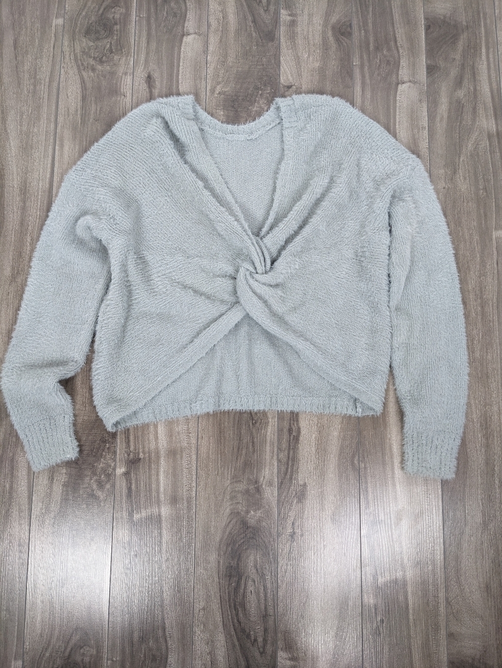 Hollister Women's Sweater Cozy Twist Front Cropped Grey Fuzzy Size Small